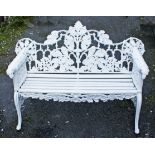 A GOOD PAIR OF HEAVY CAST IRON GARDEN BENCHES,