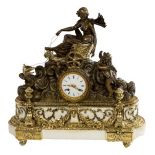 A FINE LARGE HEAVY BRONZE AND GILT BRONZE MANTEL CLOCK, the movement stamped Rodier of Paris,