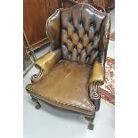 A PAIR OF ATTRACTIVE WING BACK LIBRARY ARMCHAIRS,