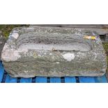 AN ANTIQUE RECTANGULAR CUT LIMESTONE TROUGH, 
36in (92cm)h x 20in (51cm).