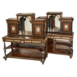 AN EXTREMELY FINE PAIR OF 19TH CENTURY BIRDS EYE MAPLE  EBONISED AND KING WOOD BANDED BONHEUR DU