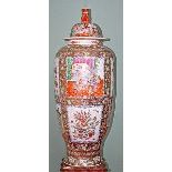 A VERY LARGE PAIR OF CANTONESE FAMILLE ROSE URNS AND COVERS, 
O.R.M.