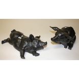 TWO BRONZE MODELS OF PIGLETS AT PLAY, 
22in (56cm) and the other 16in (40cm).