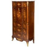 A FINE FRENCH TRANSITIONAL STYLE BRASS MOUNTED AND FLORAL MARQUETRY BUREAU ABBATANT,