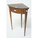 AN INLAID MAHOGANY CORNER OCCASIONAL TABLE, 19th century, with hinged top (now detached),