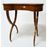 A KIDNEY SHAPED INLAID LADIES SATIN WOOD DRESSING TABLE,