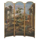 IN THE STYLE OF GIOVANNI PAOLO PANINI, 
a three fold painted screen,