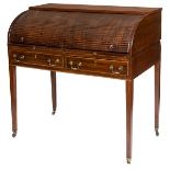 A GEORGE III PERIOD MAHOGANY TAMBOUR FRONTED DESK,