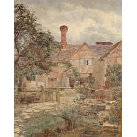 19TH CENTURY ENGLISH SCHOOL,
Tudor Cottage with Flower Garden, O.O.