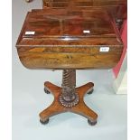 A WILLIAM IV PERIOD ROSEWOOD TEA POY, 
the sarcophagus shaped top, with a bead edge,