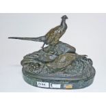 AFTER AUGUEST NICOLAS CAIN (1822 - 1894),
a bronze group, "Cock, Hen and Pheasant Guarding the Nest,