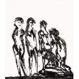 EDWARD DELANEY R.H.A. (1930-2009),
Four Figures, black against white, oil on card, 15.