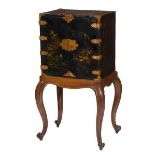 A 19TH CENTURY JAPANESE LACQUERED AND GILT METAL MOUNTED CABINET,