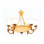 A VERY ATTRACTIVE EIGHT BRANCH REGENCY STYLE BRASS CEILING LIGHT,