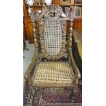 A PAIR OF CARVED OAK ARMCHAIRS OR THRONE CHAIRS, late 19th century in the 17th century style,