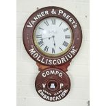 AN AMERICAN VANNER AND PERST'S "MOLLISCORIUM" ADVERTISING DROP DIAL WALL CLOCK,