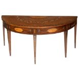 AN EXTREMELY FINE LARGE DEMI LUNE SIDE TABLE, 
George III period,