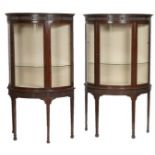 A PAIR OF UNUSUAL ADAMS STYLE DEMI LUNE DISPLAY CABINETS,