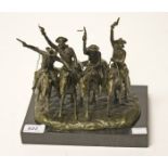 AFTER FREDRICK REMINGTON, 
Coming Through the Rye,  a small bronze group on limestone base,