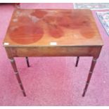 A RECTANGULAR MAHOGANY SIDE TABLE, 
William IV period, raised on four ring turned legs,