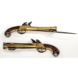 AN EXTREMELY GOOD PAIR OF BRASS FLINT LOCK BLUNDERBUSS PISTOLS,
O.R.M.