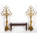 A VERY LARGE AND IMPRESSIVE PAIR OF EIGHT BRANCH, NINE LIGHT GILT BRASS CANDELABRA,