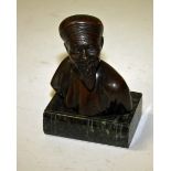 A CHINESE BRONZE BUST OF A BEARDED MAN,