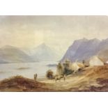 ANDREW NICHOLL (1804-1886), 
Figure and Donkey and Thatched Cottages by the Lakes of Killarney, W/C,