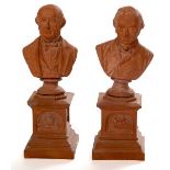 A PAIR OF TERRACOTTA BUSTS, 
Disraeli and Gladstone, each head and shoulders,