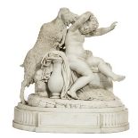 A FINE VICTORIAN PARIAN GROUP, modelled with two cherubs frolicking with a goat,