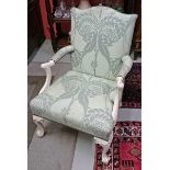 A PAIR OF CREAM PAINTED AND CARVED GAINSBOROUGH TYPE ARMCHAIRS,
each with padded back,