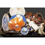 A MIXED BOX LOT, 
comprising assorted ceramics, various figures, ornaments; candlesticks, Wedgewood,