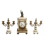 A VERY ATTRACTIVE FRENCH MANTEL CLOCK GARNITURE, 19th century,