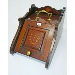 AN ART NOUVEAU INLAID MAHOGANY SLOPEFRONT COAL SCUTTLE, 13.5in (35cm).