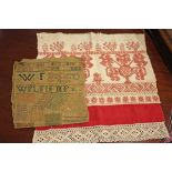 A 19TH CENTURY NEEDLEWORK SAMPLER, signed Lilias Fisher, worked with alphabet and numbers,