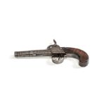 A 19TH CENTURY CONTINENTAL DOUBLE BARREL PISTOL, 
probably French with 6in (15.