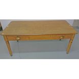 A VICTORIAN OAK TABLE, 
the rectangular moulded plank top with rounded corners,