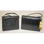 A BLACK VINTAGE SNAKE SKIN LADIES HANDBAG,