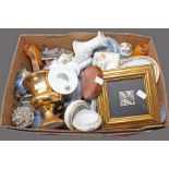 A BOX OF MISCELLANEOUS ITEMS, 
comprising porcelain, glass etc.