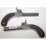 A GOOD PAIR OF COGSWELL BOX LOCK PERCUSSION TRAVELLING PISTOLS,
each with 3.