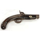 A LARGE CALIBRE PERCUSSION OVERCOAT PISTOL, 
converted from flintlock,