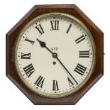 AN OCTAGONAL MAHOGANY POST OFFICE SUSPENSION CLOCK, 
double faced, with single fusée movement,