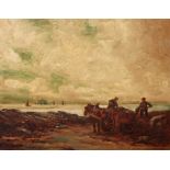 LATE 19TH CENTURY ENGLISH SCHOOL, 
Harvesting Seaweed on a Beech, O.O.C., 11.75in (30cm)h x 13.