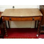 A GEORGE IV PERIOD EBONY STRUNG MAHOGANY BOW FRONTED SIDE TABLE,