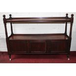 A LARGE OBLONG TWO TIER VICTORIAN MAHOGANY DUMB WAITER, 
with ball finials, spiral fluted supports,