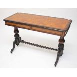 A VERY UNUSUAL SATINWOOD AND ROSEWOOD SIDE TABLE, 
with rectangular cross banded and moulded top,