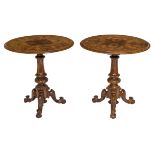 A VERY ATTRACTIVE PAIR OF VICTORIAN WALNUT CENTRE TABLES,