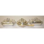 A FINE PAIR OF 19TH CENTURY SHEFFIELD SILVER PLATED ENTRÉE DISHES AND COVERS,
