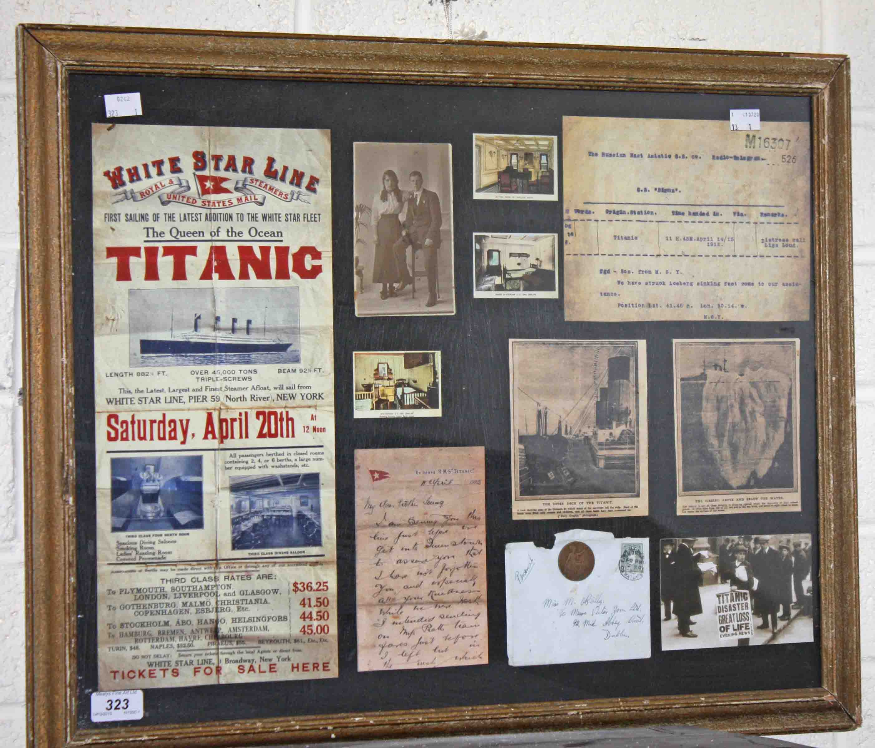 A COLLECTION OF FRAMED FACSIMILE MEMORABILIA, 
relating to the Titanic and The White Star  Line.