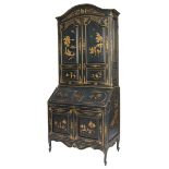 A GOOD QUALITY BLUE AND GILT CHINOISERIE DECORATED BUREAU CABINET, 
in the 18th century style,